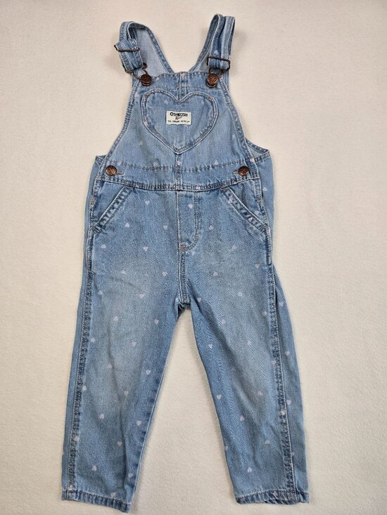 OshKosh B'gosh Other - OshKosh Bgosh Toddler Denim Overalls 2T Heart Print 100% Cotton